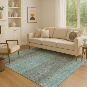 HomeRoots 8' Teal and Brown Geometric Washable Round Rug – Durable, UV Protected, Modern Design for Any Space 710720