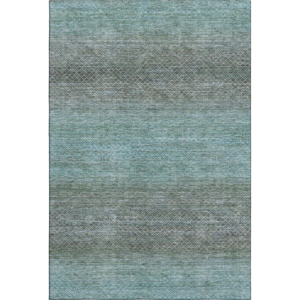 HomeRoots 8' Teal and Brown Geometric Washable Round Rug – Durable, UV Protected, Modern Design for Any Space 710720