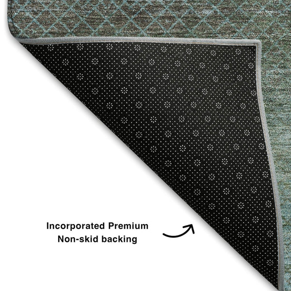 HomeRoots 8' Teal and Brown Geometric Washable Round Rug – Durable, UV Protected, Modern Design for Any Space 710720