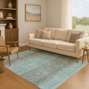 HomeRoots 8' Teal and Brown Geometric Washable Round Rug – Durable, UV Protected, Modern Design for Any Space 710720