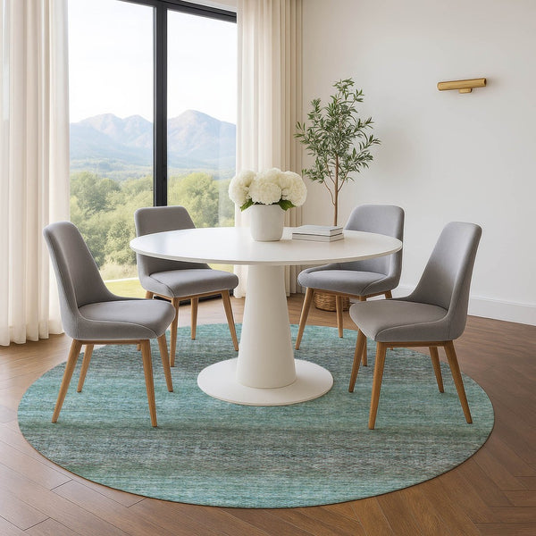 HomeRoots 8' X 10' Teal and Brown Geometric Area Rug - Washable, UV Protected, Durable for Busy Homes & Pets 710721