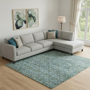 HomeRoots 10' Teal and Brown Geometric Area Rug - Washable, UV Protected, Stylish & Durable for High-Traffic Areas 710723