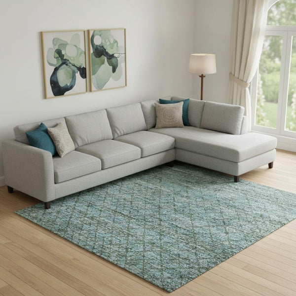 HomeRoots 10' Teal and Brown Geometric Area Rug - Washable, UV Protected, Stylish & Durable for High-Traffic Areas 710723