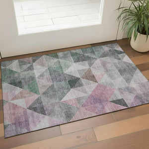 HomeRoots 5' X 8' Blush Green & Ivory Geometric Area Rug - Washable, UV Protected, Stain Resistant for Homes 710725