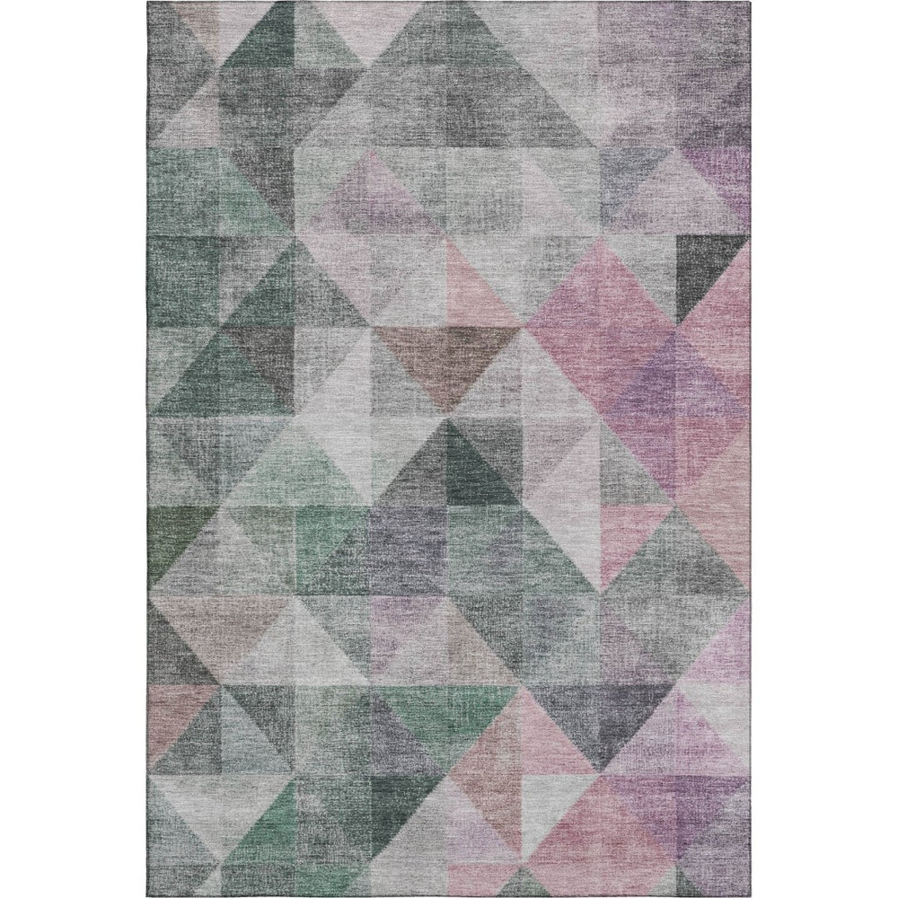HomeRoots 5' X 8' Blush Green & Ivory Geometric Area Rug - Washable, UV Protected, Stain Resistant for Homes 710725