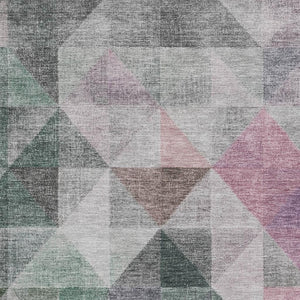 HomeRoots 5' X 8' Blush Green & Ivory Geometric Area Rug - Washable, UV Protected, Stain Resistant for Homes 710725