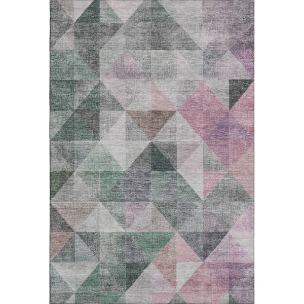 HomeRoots 8' Blush Green & Ivory Geometric Washable Round Rug – UV Resistant, Soft, Stylish & Durable Décor Piece 710726