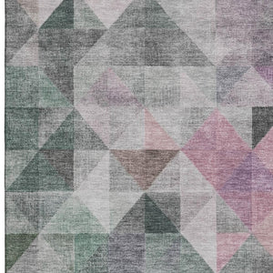 HomeRoots 8' Blush Green & Ivory Geometric Washable Round Rug – UV Resistant, Soft, Stylish & Durable Décor Piece 710726