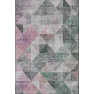 HomeRoots 8' Blush Green & Ivory Geometric Washable Round Rug – UV Resistant, Soft, Stylish & Durable Décor Piece 710726