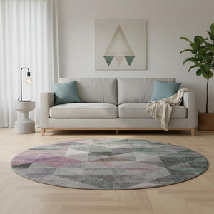 HomeRoots 8' X 10' Blush Green Ivory Geometric Area Rug – Washable, UV Protected, Stylish for Any Space! 710727