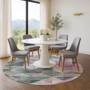 HomeRoots 8' X 10' Blush Green Ivory Geometric Area Rug – Washable, UV Protected, Stylish for Any Space! 710727