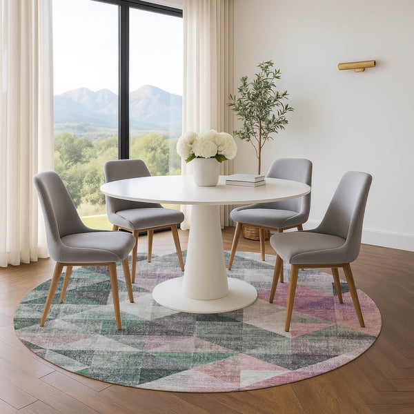 HomeRoots 8' X 10' Blush Green Ivory Geometric Area Rug – Washable, UV Protected, Stylish for Any Space! 710727