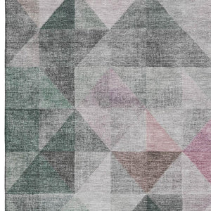 HomeRoots 9' X 12' Blush Green Geometric Area Rug - Washable, Stain-Resistant, UV-Protected for Modern Spaces 710728