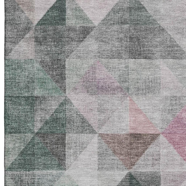HomeRoots 9' X 12' Blush Green Geometric Area Rug - Washable, Stain-Resistant, UV-Protected for Modern Spaces 710728