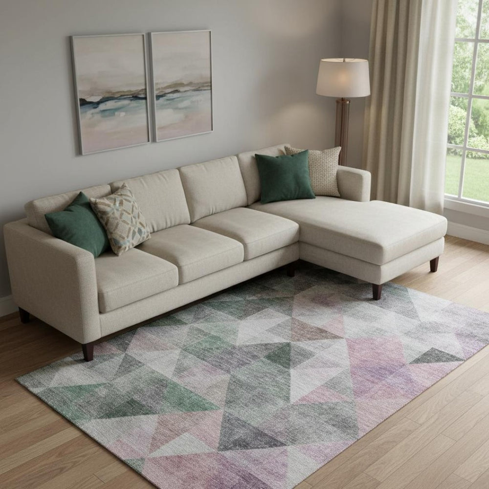 HomeRoots 10' X 14' Blush Green & Ivory Geometric Area Rug - Washable, UV-Protected, Non-Slip for Busy Homes 710729