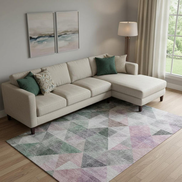 HomeRoots 10' X 14' Blush Green & Ivory Geometric Area Rug - Washable, UV-Protected, Non-Slip for Busy Homes 710729