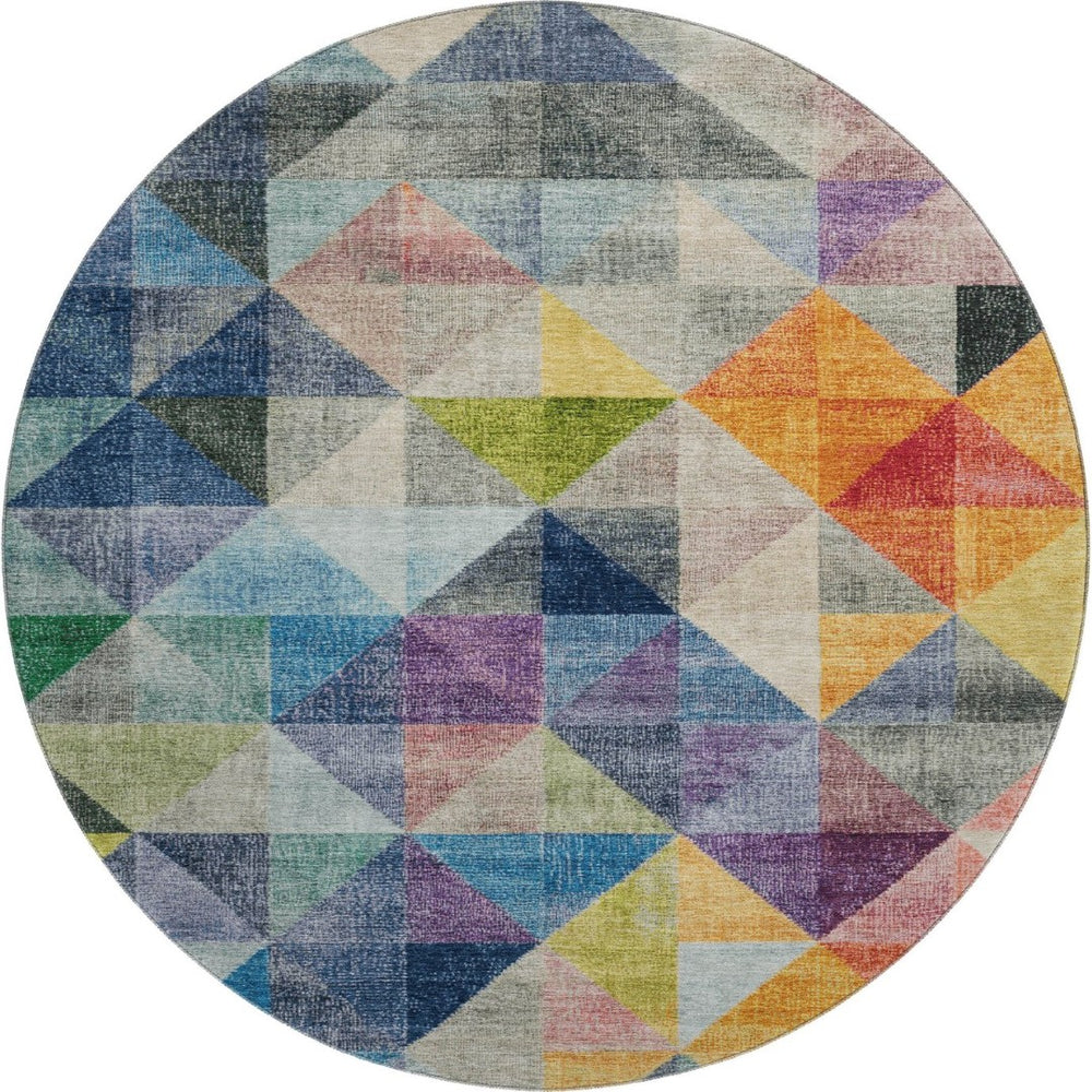 HomeRoots 8' X 10' Modern Beige Blue Orange Geometric Area Rug - Washable, UV Protected, Non-Slip Backing! 710733