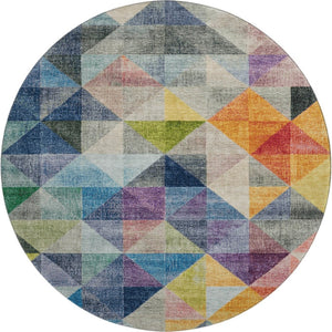 HomeRoots 8' X 10' Modern Beige Blue Orange Geometric Area Rug - Washable, UV Protected, Non-Slip Backing! 710733