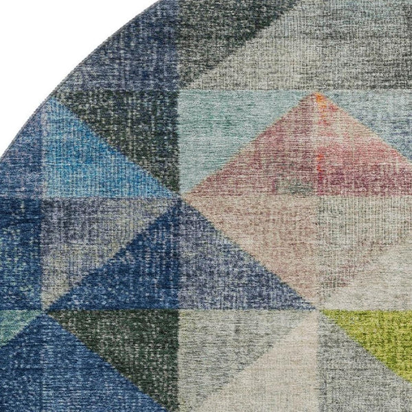 HomeRoots 8' X 10' Modern Beige Blue Orange Geometric Area Rug - Washable, UV Protected, Non-Slip Backing! 710733