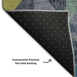 HomeRoots 9' X 12' Beige Blue Orange Geometric Area Rug - Washable, UV Protected, Durable for High-Traffic Homes 710734