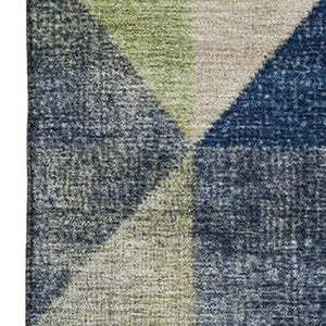 HomeRoots 9' X 12' Beige Blue Orange Geometric Area Rug - Washable, UV Protected, Durable for High-Traffic Homes 710734