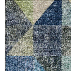 HomeRoots 9' X 12' Beige Blue Orange Geometric Area Rug - Washable, UV Protected, Durable for High-Traffic Homes 710734
