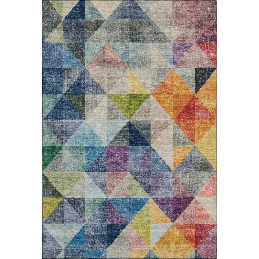 HomeRoots 10' X 14' Stylish Beige Geometric Area Rug with Blue & Orange Accents – Washable & UV Protected! 710735