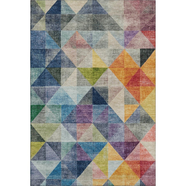 HomeRoots 10' X 14' Stylish Beige Geometric Area Rug with Blue & Orange Accents – Washable & UV Protected! 710735