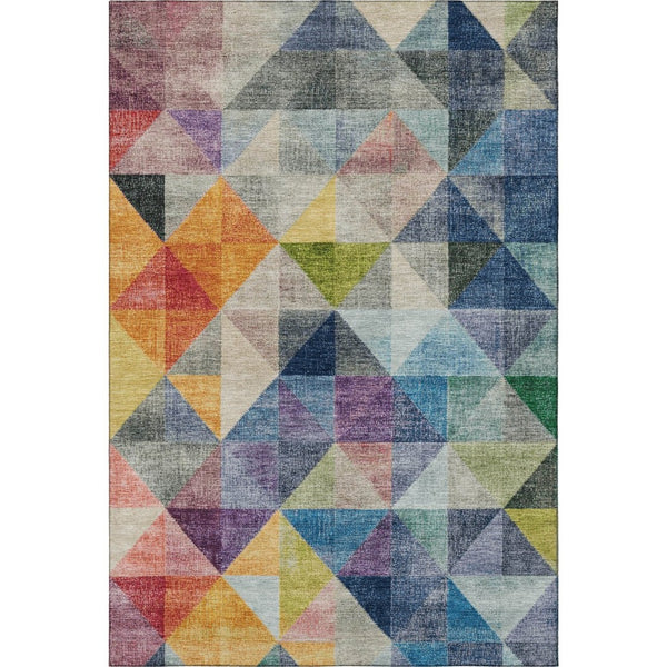 HomeRoots 10' X 14' Stylish Beige Geometric Area Rug with Blue & Orange Accents – Washable & UV Protected! 710735