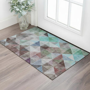 HomeRoots 5' X 8' Stylish Silver Purple Blue Geometric Washable Area Rug with UV Protection for Everyday Use 710737
