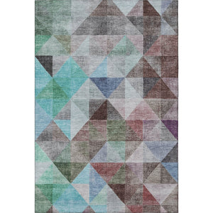 HomeRoots 8' Modern Geometric Washable Round Rug in Silver, Purple & Blue with UV Protection for Any Space 710738