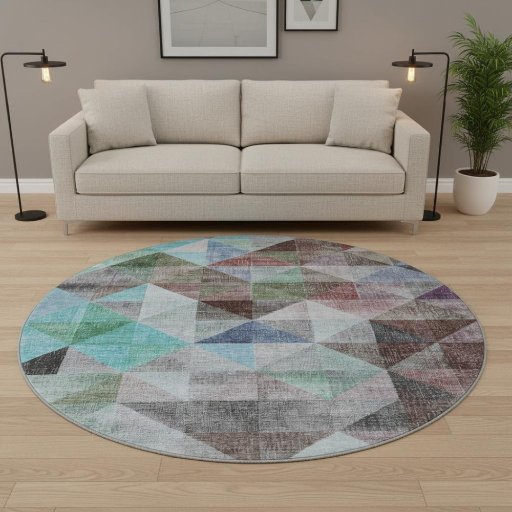HomeRoots 8' X 10' Washable Area Rug in Silver, Purple & Blue Geometric Design with UV Protection & Durability 710739