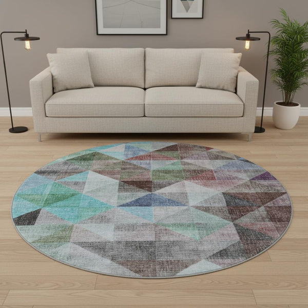 HomeRoots 8' X 10' Washable Area Rug in Silver, Purple & Blue Geometric Design with UV Protection & Durability 710739