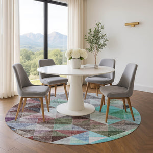 HomeRoots 8' X 10' Washable Area Rug in Silver, Purple & Blue Geometric Design with UV Protection & Durability 710739