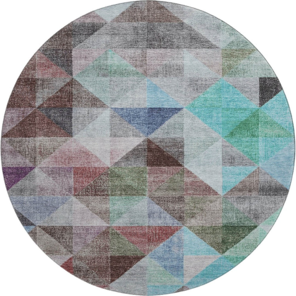 HomeRoots 8' X 10' Washable Area Rug in Silver, Purple & Blue Geometric Design with UV Protection & Durability 710739