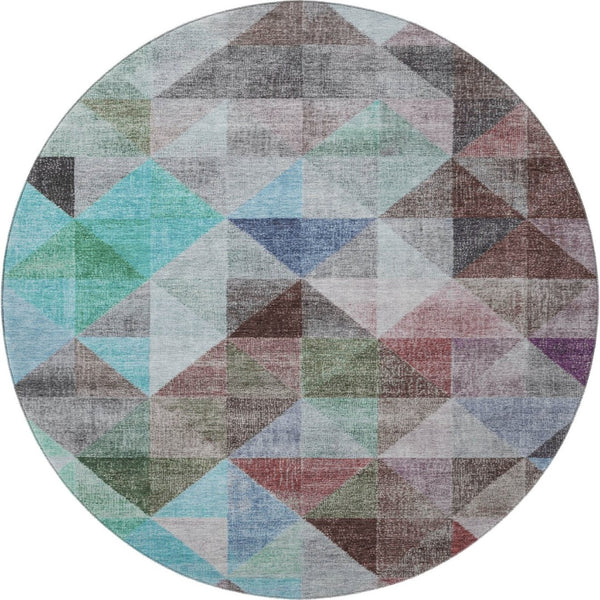 HomeRoots 8' X 10' Washable Area Rug in Silver, Purple & Blue Geometric Design with UV Protection & Durability 710739