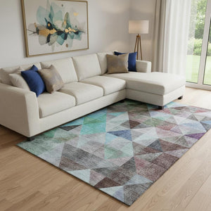 HomeRoots 9' X 12' Modern Silver Purple Blue Geometric Washable Area Rug with UV Protection for Durability 710740