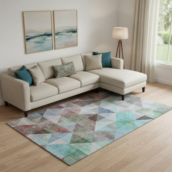 HomeRoots 10' Contemporary Silver Purple and Blue Geometric Area Rug - Washable, UV Protected, Durable Design 710741