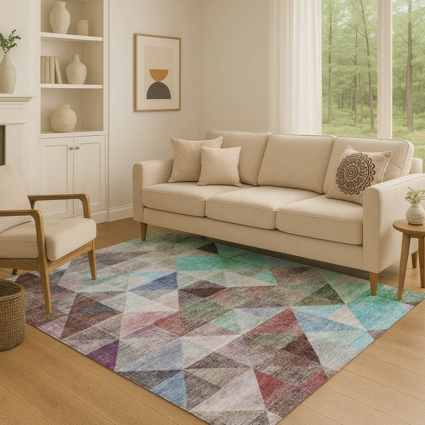 HomeRoots 10' Contemporary Silver Purple and Blue Geometric Area Rug - Washable, UV Protected, Durable Design 710741