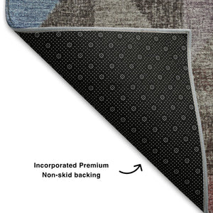 HomeRoots 10' Contemporary Silver Purple and Blue Geometric Area Rug - Washable, UV Protected, Durable Design 710741