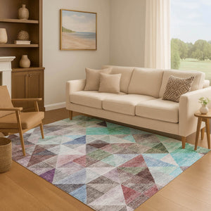 HomeRoots 10' Contemporary Silver Purple and Blue Geometric Area Rug - Washable, UV Protected, Durable Design 710741