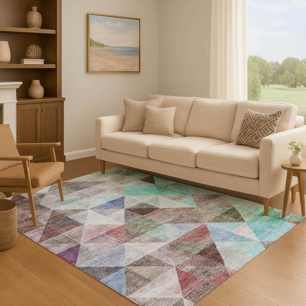 HomeRoots 10' Contemporary Silver Purple and Blue Geometric Area Rug - Washable, UV Protected, Durable Design 710741