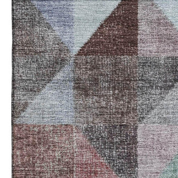 HomeRoots 10' Contemporary Silver Purple and Blue Geometric Area Rug - Washable, UV Protected, Durable Design 710741
