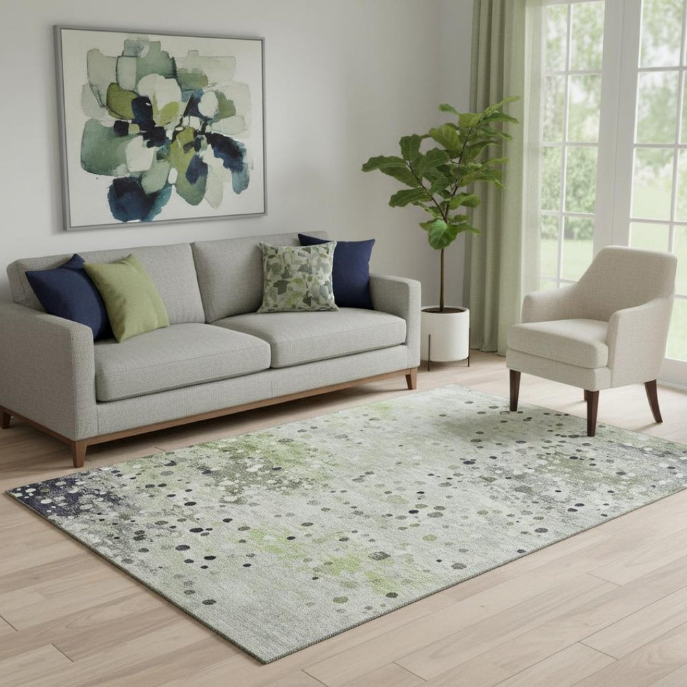 HomeRoots 8' Artichoke Green Abstract Washable Round Rug - UV Protected, Soft & Stylish for High-Traffic Homes 710744