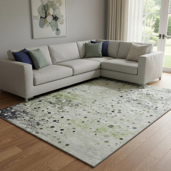HomeRoots 9' X 12' Artichoke Green Abstract Washable Area Rug – Durable, Stylish, UV-Protected for High-Traffic Areas 710746