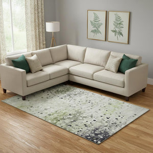 HomeRoots 10' X 14' Artichoke Green Abstract Area Rug - Soft, Washable, UV-Protected, Non-Slip for Busy Homes 710747