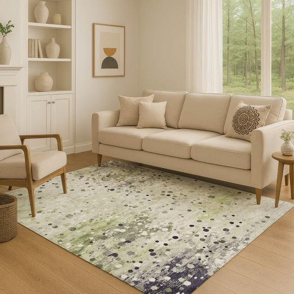 HomeRoots 10' X 14' Artichoke Green Abstract Area Rug - Soft, Washable, UV-Protected, Non-Slip for Busy Homes 710747