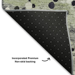 HomeRoots 10' X 14' Artichoke Green Abstract Area Rug - Soft, Washable, UV-Protected, Non-Slip for Busy Homes 710747