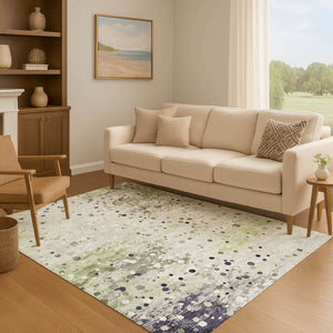 HomeRoots 10' X 14' Artichoke Green Abstract Area Rug - Soft, Washable, UV-Protected, Non-Slip for Busy Homes 710747