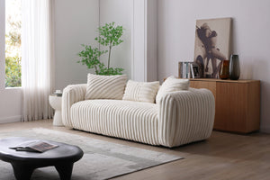 English Elm Cancun White Bouclé Sofa G00932A-S — Compact Upholstered Comfort, Durable Frame, Plush Back Pillow B078S00628